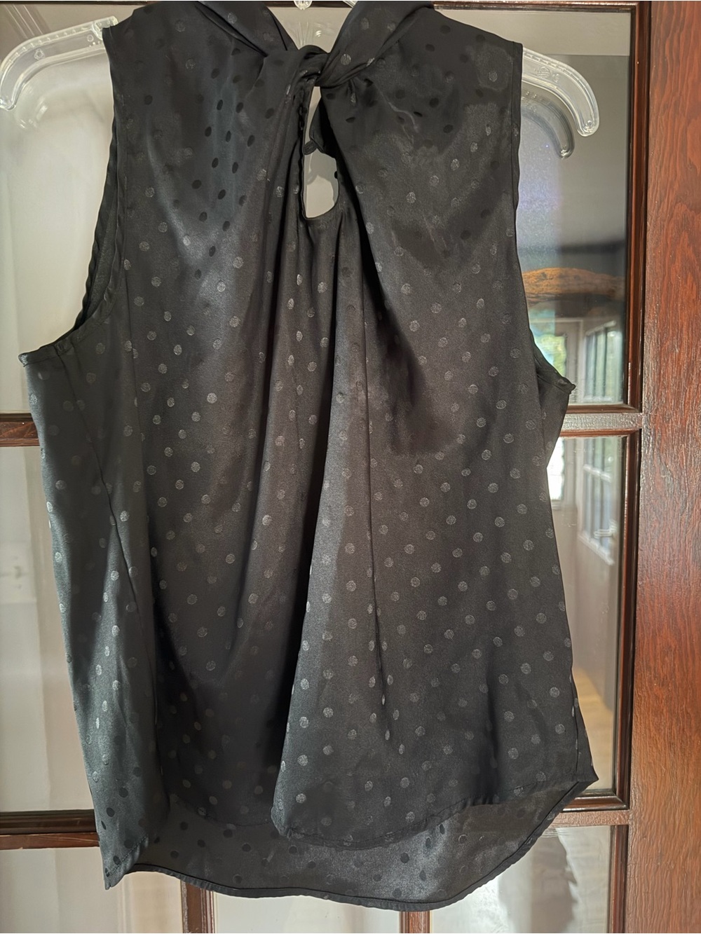 Polka Dot Sleeveless Tie-Front Blouse — Black